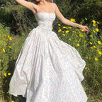 French Pastoral Holiday Floral Strap Maxi Dress