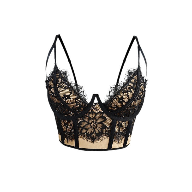 's Sex Eyelash Lace Boning Corset Steel Ring Breasted Design