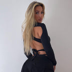 Criss Cross Lace Up Cutout Bodysuit