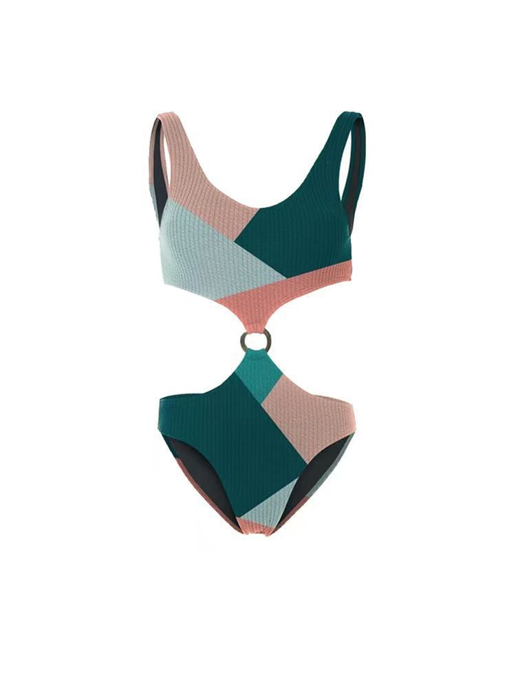 Contrast Color One-piece Swimwear