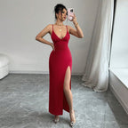 Slit Spaghetti Strap Bodycon Maxi Dress