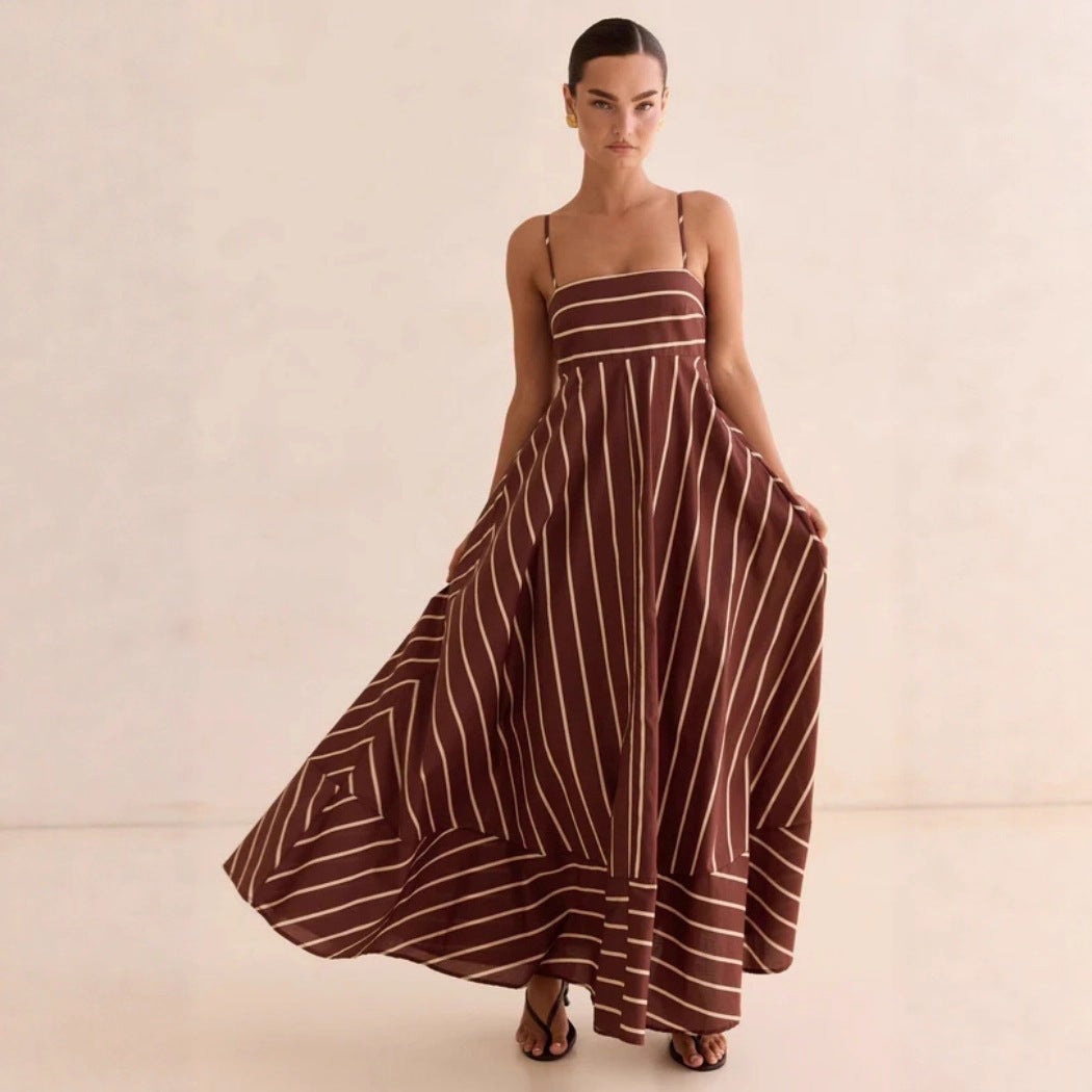 Striped Printed High-Waist Maxi Dress