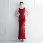Women's Heavy Beaded Satin plus Chiffon Wedding Dinner Etiquette Dress
