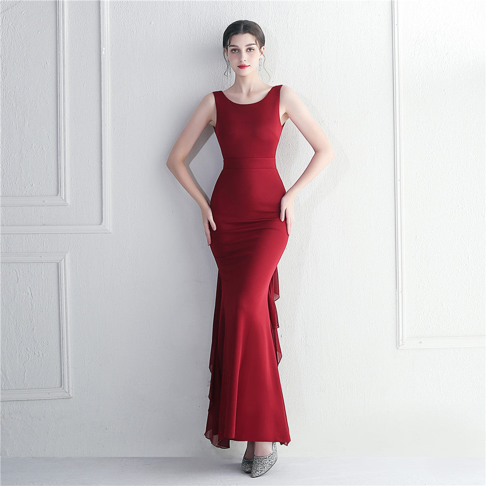 Women's Heavy Beaded Satin plus Chiffon Wedding Dinner Etiquette Dress