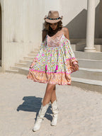 Women's Printed Off-Shoulder Tassel Vacation Dress
