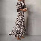 Women's Ruffle-Trim Animal-Print V-Neck Lantern-Sleeve Dress