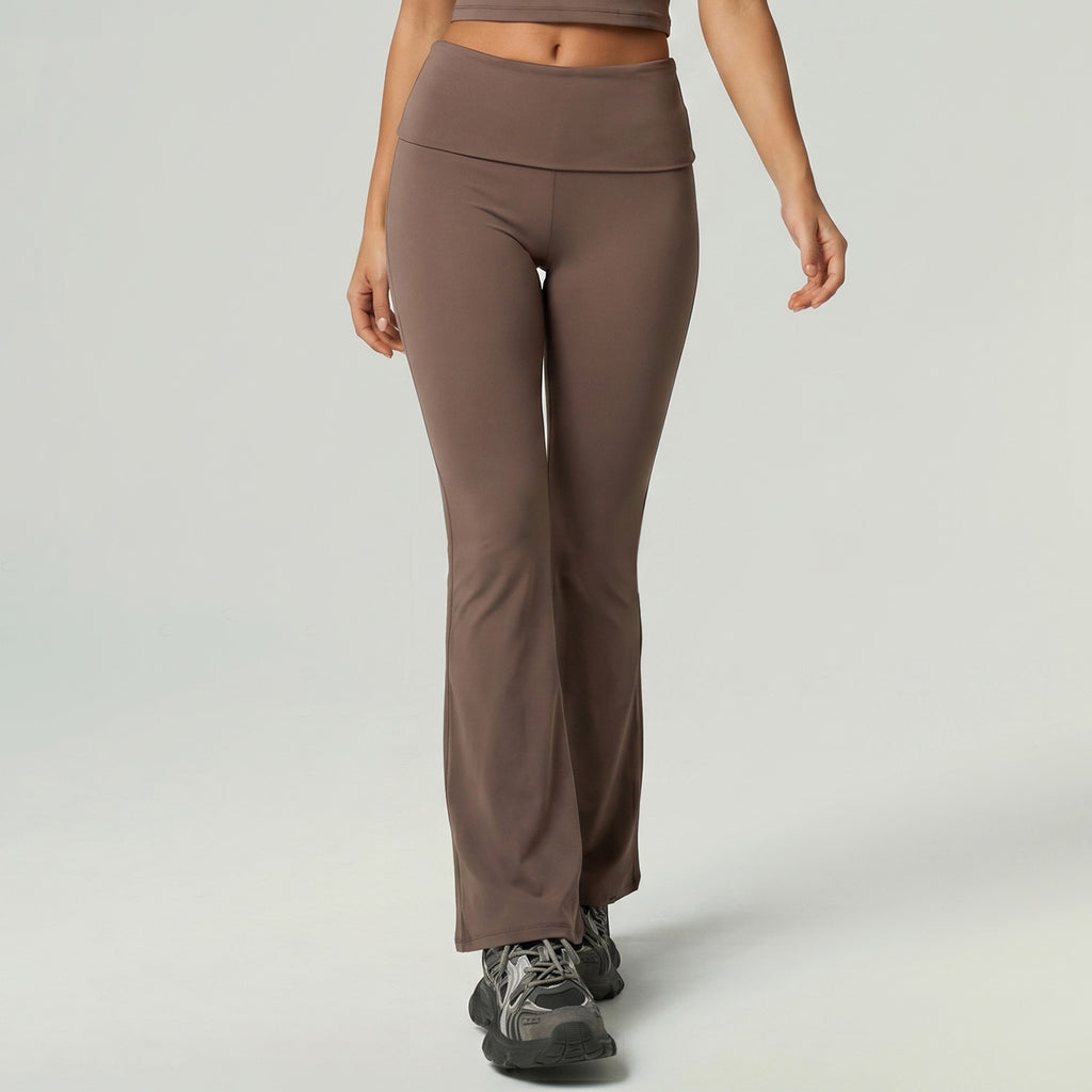 Caramel brown high-waist flared athletic leggings