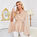 Women's Satin Cowl-Neck Long-Sleeve Blouse