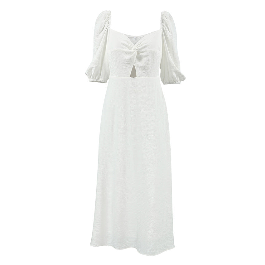 Square-Neck Puff-Sleeve A-Line Dress