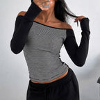 Autumn Winter Contrast Color Striped Long Sleeved Top Basic