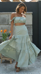 Women's Solid Color Suspender Half-Length Top and Skirt Two-Piece Set