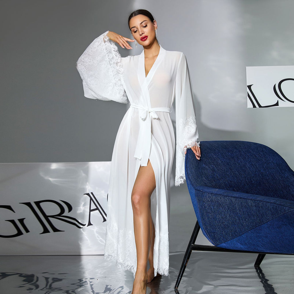 Women's Lace Bell Sleeve Long Robe