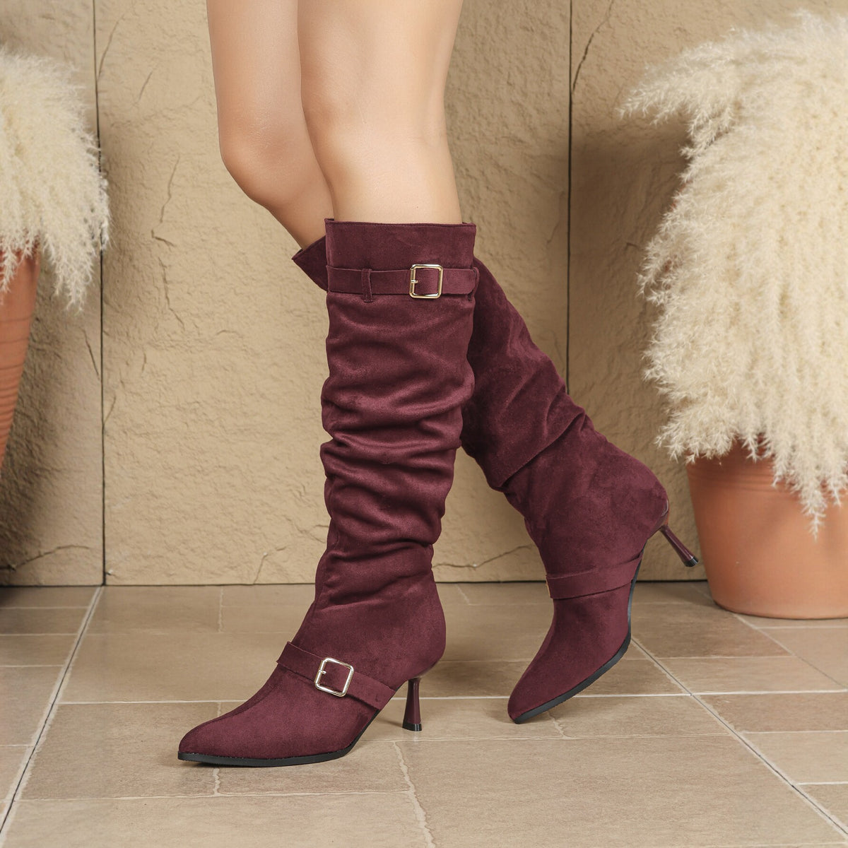 Women's Suede Pointed-Toe Knee-High Boots