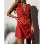A-Line V-Neck Linen-Blend Dress