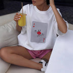 Women's Cotton Round Neck Loose Fitting T Shirt Top Summer Poker A Letter Graphic Print Short Sleeve T Shirt