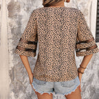 Women's Leopard-Print V-Neck Blouse – Loose Short-Sleeve Top