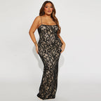 Lace Spaghetti-Strap Backless Bodycon Maxi Dress