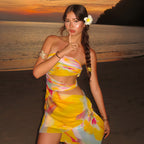 Women's Floral Strapless Ruched Beach Dress