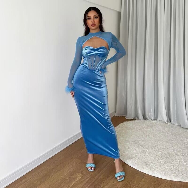 Women's Plush Mesh Cutout Dress