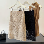 Women's High-Waist Embroidered Lace Knee-Length Skirt