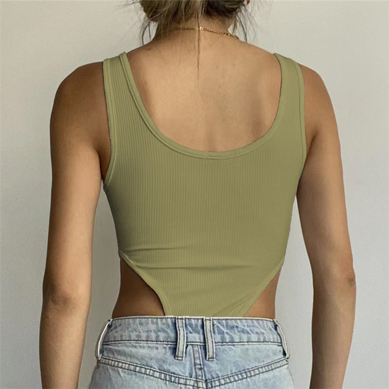 Ribbed U Neck High Slit Jumpsuit
