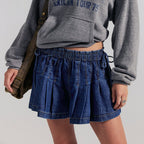 Women's Pleated Denim Skirt