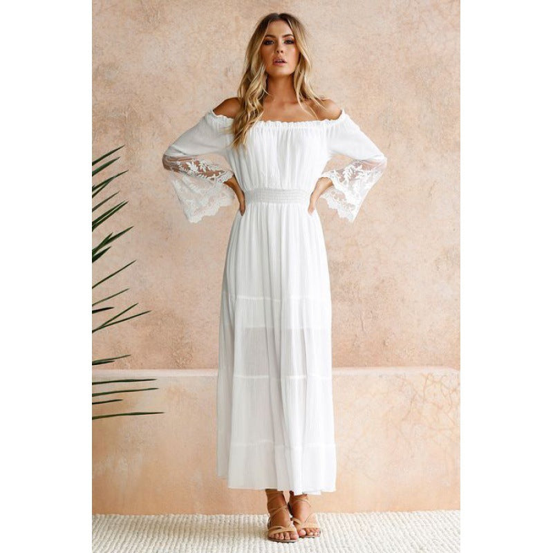 Off-Shoulder Lace Patchwork Maxi Dress