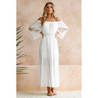 Off-Shoulder Lace Patchwork Maxi Dress