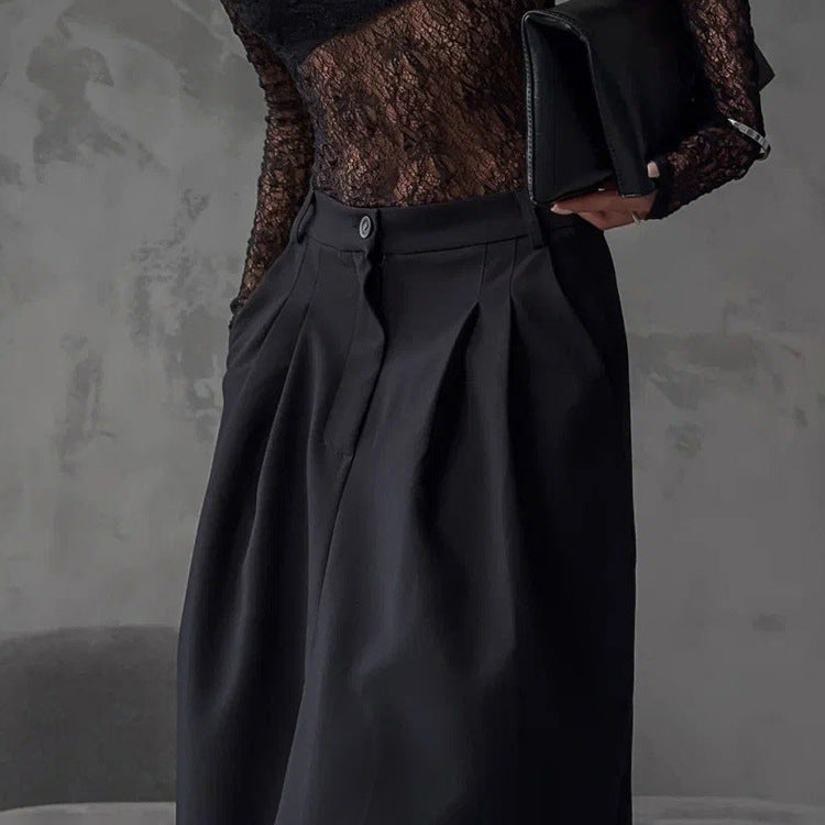 Black Pleated A-Line Skirt