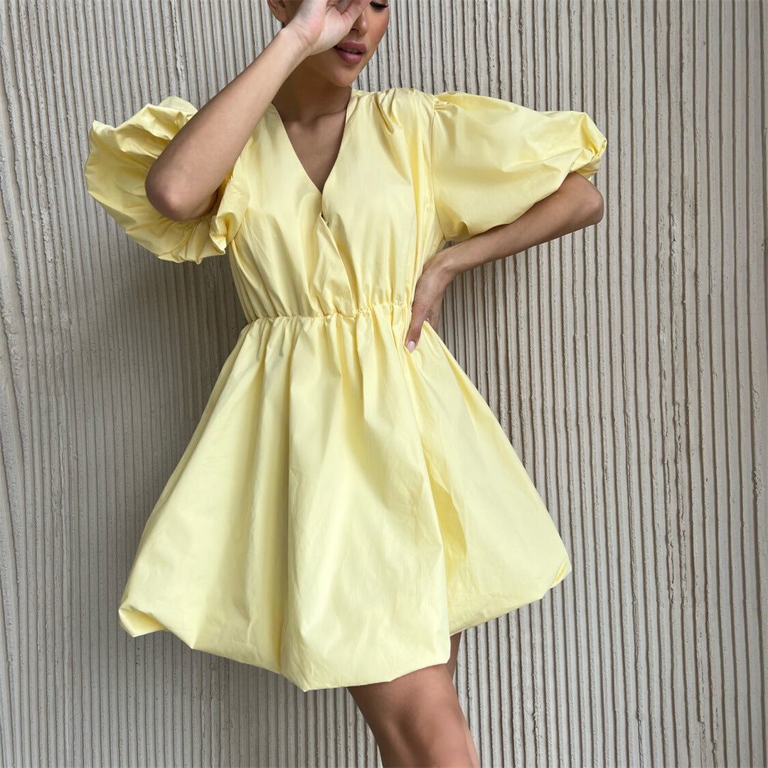 Women's V-Neck Puff-Sleeve Princess Dress