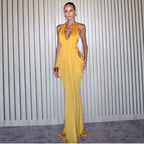 Women's V-Neck Backless Cutout Ruched Maxi Dress