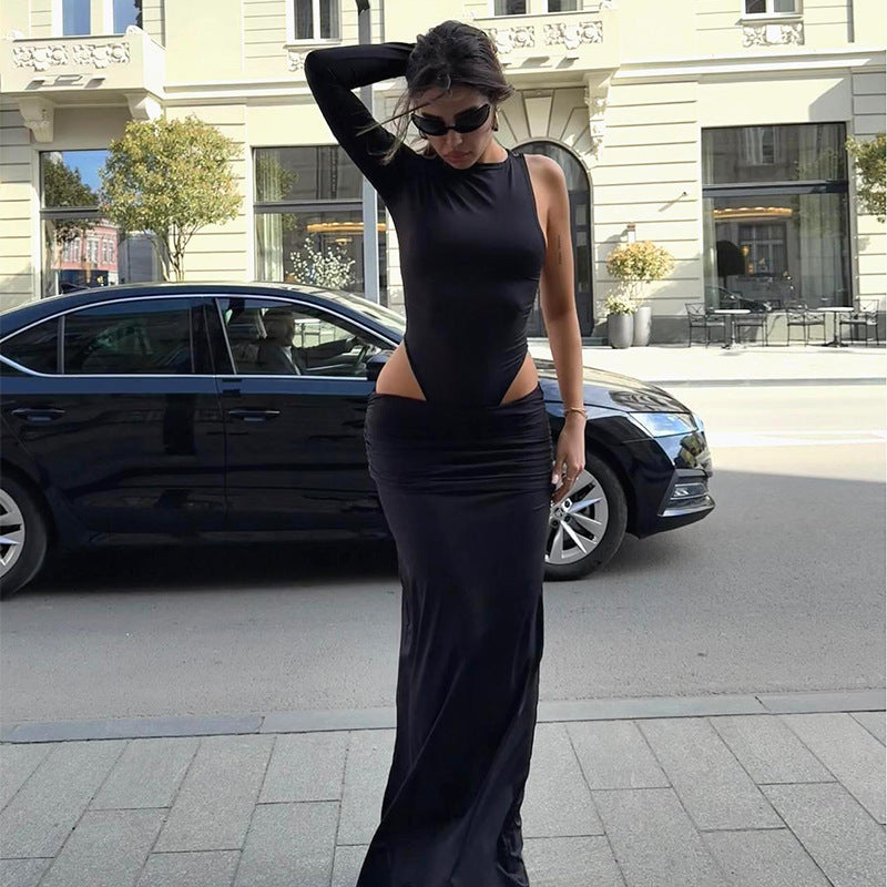 Women's Long-Sleeve Split Two-Piece Skirt Set