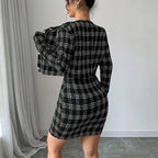 Black White Lattice Pattern Waist Slimming Socialite Sexy