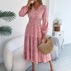 Floral V-Neck Ruffle A-Line Dress