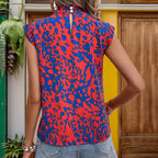 Women’s Orange Printed Cowl Neck Sleeveless Top