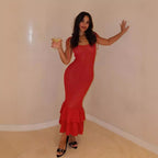 Cutout Camisole Bohemian Beach Wooden Ear Knitted Strappy Tiered