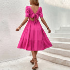 Women's Coral Red Smocked Square-Neck Summer Dress
