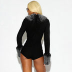 Women's Autumn Winter Solid Color Artificial Fur Collar Stitching