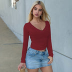 Women's Lace V-Neck Long Sleeve Top