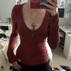 Women's Summer Basic Long Sleeve Simple Casual All Match Bottoming Button Top Women