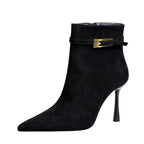 Women's Pointed-Toe Suede Buckle Stiletto Boots