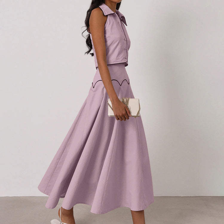 French Cardigan Top & A-Line Skirt Set