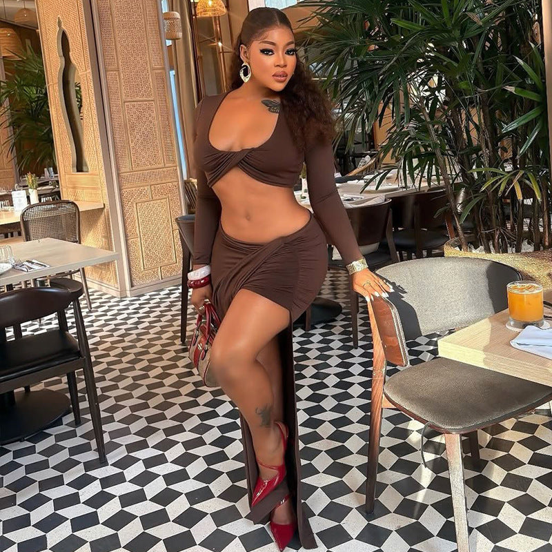 Women's Solid Color Casual Hip Coordinated Two-Piece Set