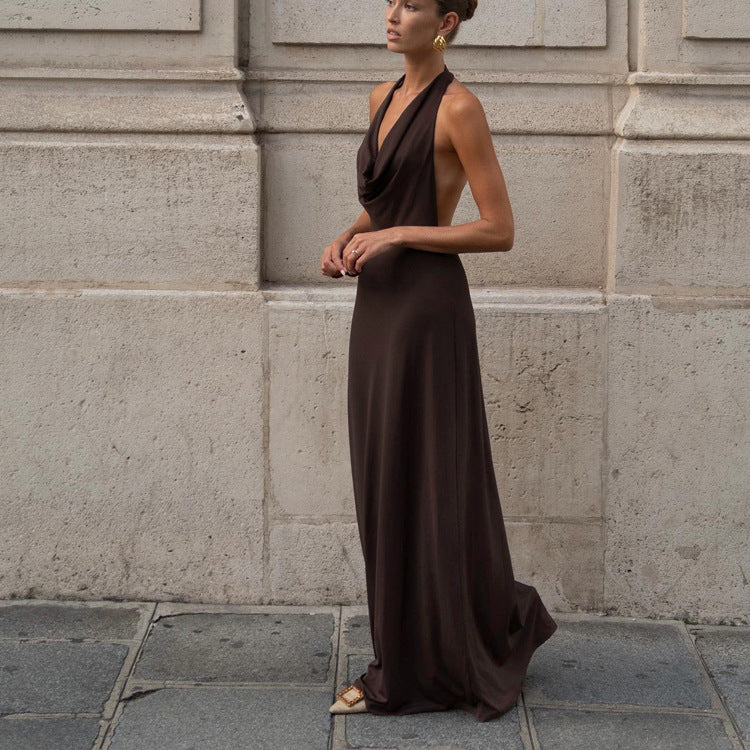 Backless Halter A-Line Maxi Dress