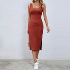 Women's Ribbed Sleeveless Split Cami Midi Dress