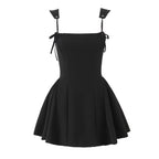 Flocking Polka-Dot Brace Pure Bandage Waist-Defined Puff Short Dress
