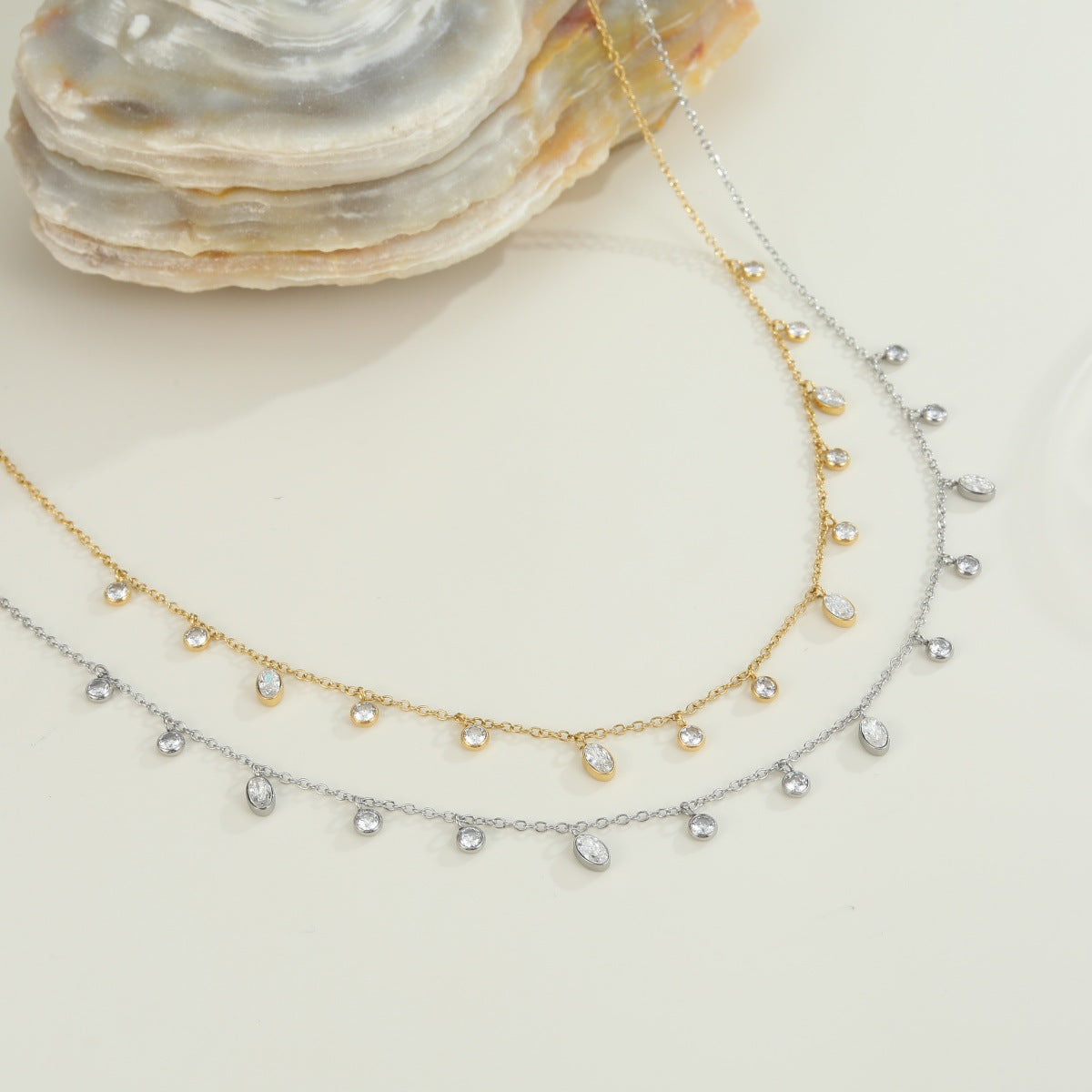 18K Gold Zircon Bead Necklace