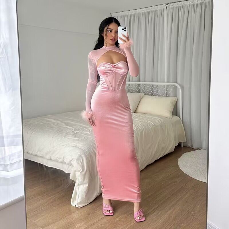 Women's Plush Mesh Cutout Dress