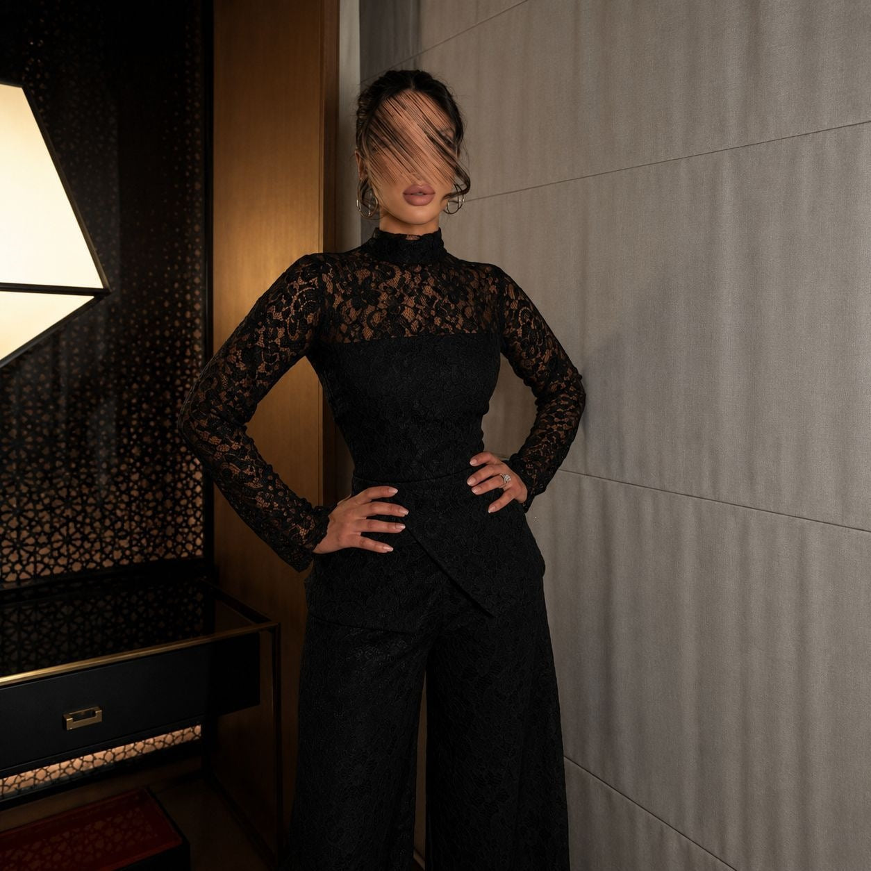 Spring Summer French Sexy Lace Patchwork Turtleneck Long