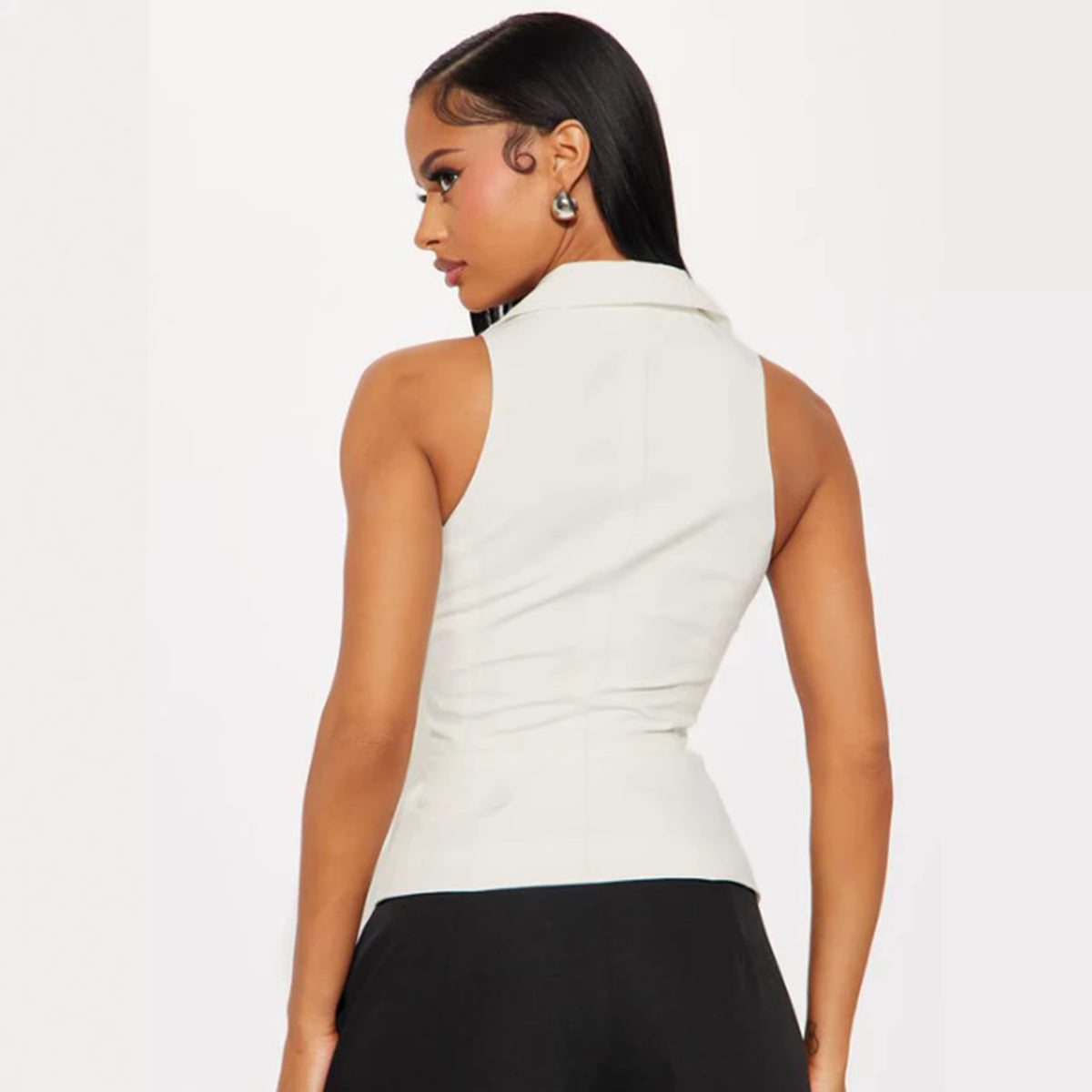 's Office Breasted Shirt Vest Polo Collar Solid Color V Neck